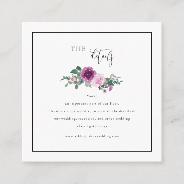 Tarjeta De Recepción Square Magenta Pink Floral Framed White Details (Anverso)