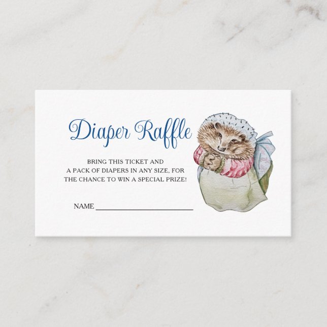Tarjeta De Recepción Sra. Tiggy Winkle Baby Shower Diaper Raffle (Anverso)