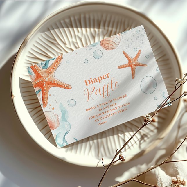 Tarjeta De Recepción Starfish Beach & Seasheles Elegante Diapper Raffle (Subido por el creador)