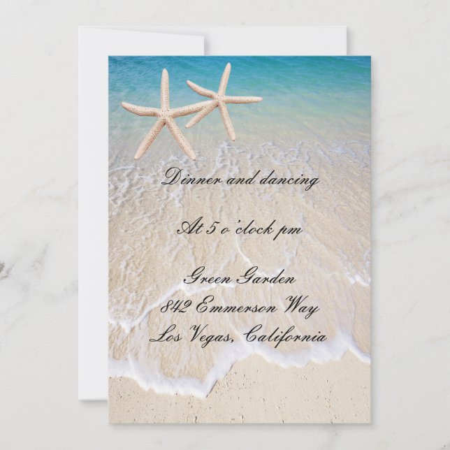 Tarjeta de recepción Starfish Beach Wedding (Anverso)