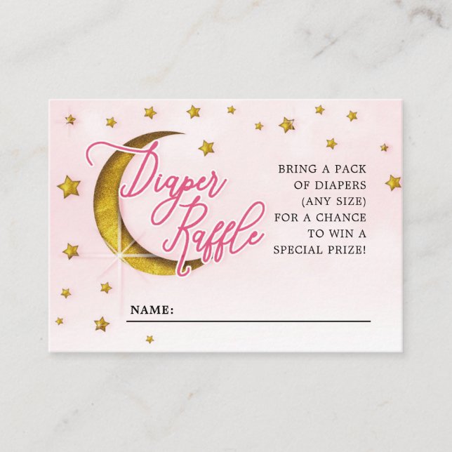 Tarjeta De Recepción Starry Over The Moon Pink Gold Diaper Raffle (Anverso)