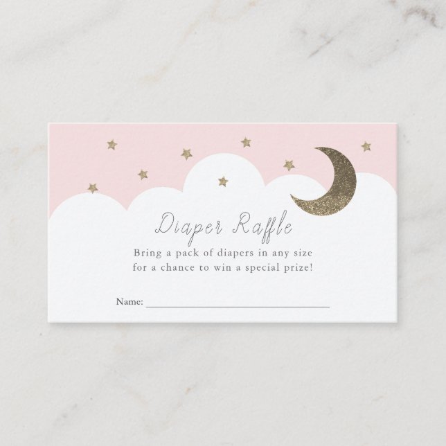Tarjeta De Recepción Stars Moon & Clouds Pink Diaper Raffle Ticket (Anverso)