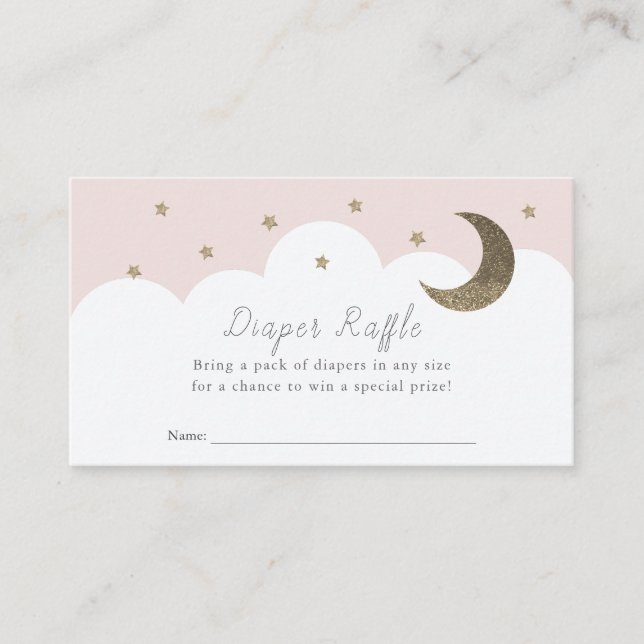 Tarjeta De Recepción Stars Moon & Clouds Pink Diaper Raffle Ticket Encl (Anverso)