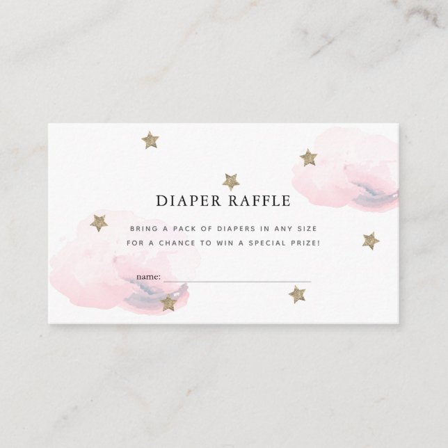Tarjeta De Recepción Stars Pink Clouds Baby Shower Diaper Raffle Ticket (Anverso)