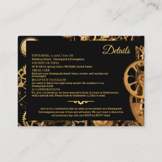 Tarjeta De Recepción Steampunk Extravaganza Boda de relojería de época 