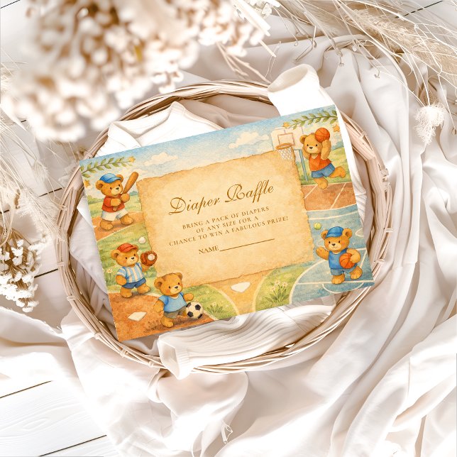 Tarjeta De Recepción Storybook Sports Teddy Bears Diapper Raffle (Subido por el creador)