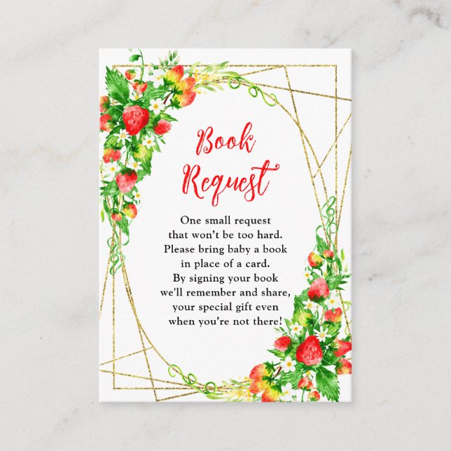 Tarjeta De Recepción Strawberries and Daisies Baby Shower Book Request (Anverso)