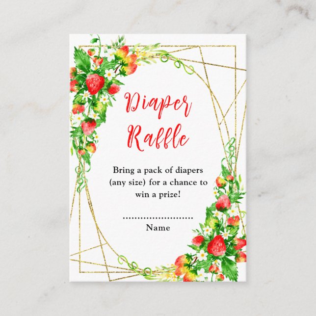 Tarjeta De Recepción Strawberries and Daisies Baby Shower Diaper Raffle (Anverso)