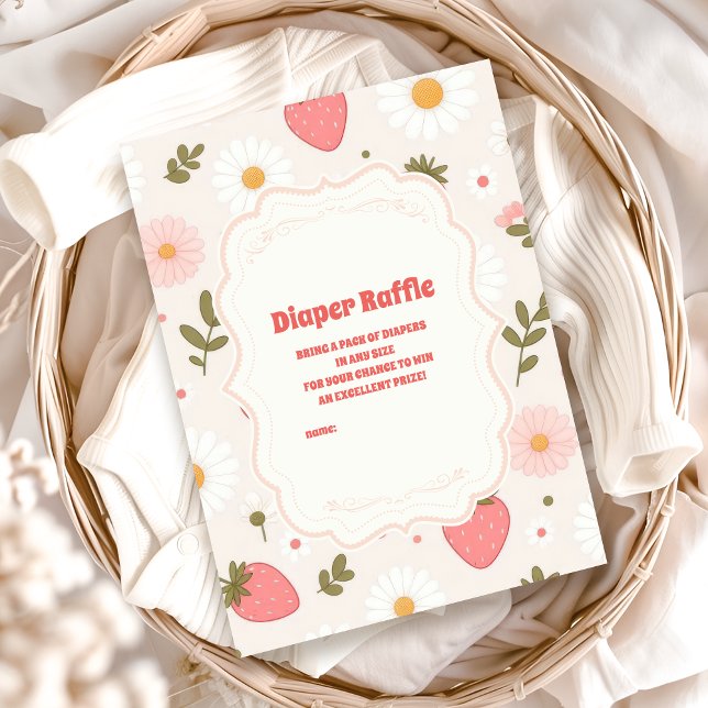 Tarjeta De Recepción Strawberry Baby Shower | Berry Diapper Raffle (Subido por el creador)