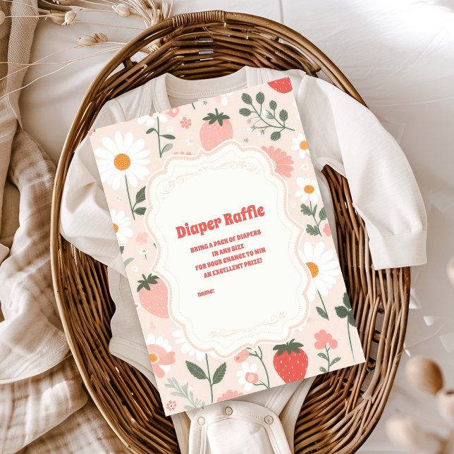Tarjeta De Recepción Strawberry Baby Shower | Berry Diapper Raffle (Subido por el creador)