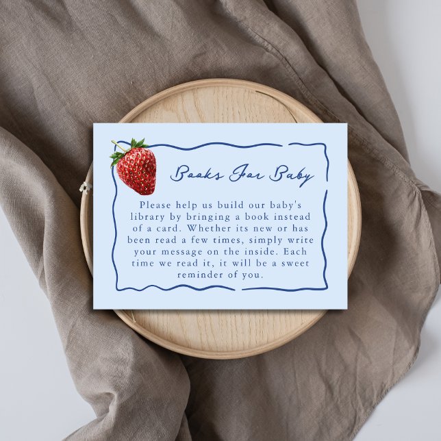 Tarjeta De Recepción Strawberry Blue Baby Shower Books For Baby Library (Subido por el creador)