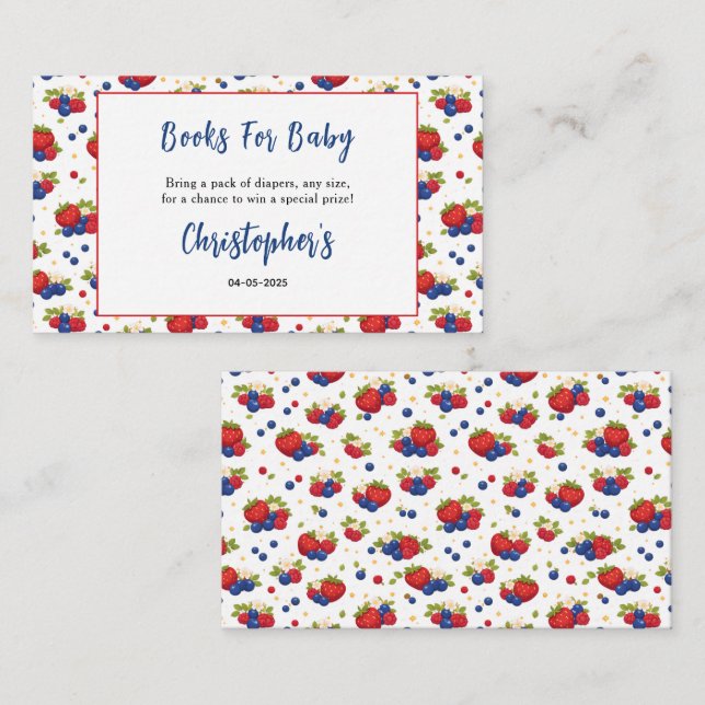 Tarjeta De Recepción Strawberry Blueberry Berry Sweet Boy Baby Shower (Anverso / Reverso)