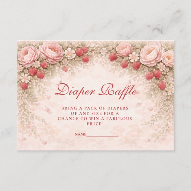 Tarjeta De Recepción Strawberry Blush Floral Diapper Raffle (Anverso)