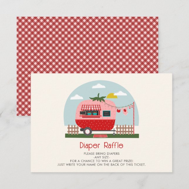 Tarjeta De Recepción Strawberry Gingham Berry Baby Shower Diaper Raffle (Anverso / Reverso)
