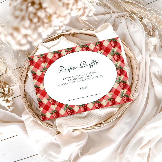Tarjeta De Recepción Strawberry Gingham Cottage Diapper Raffle (Subido por el creador)