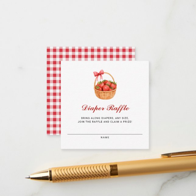 Tarjeta De Recepción Strawberry Girl Baby Shower Diaper Raffle (Anverso/Reverso In Situ)