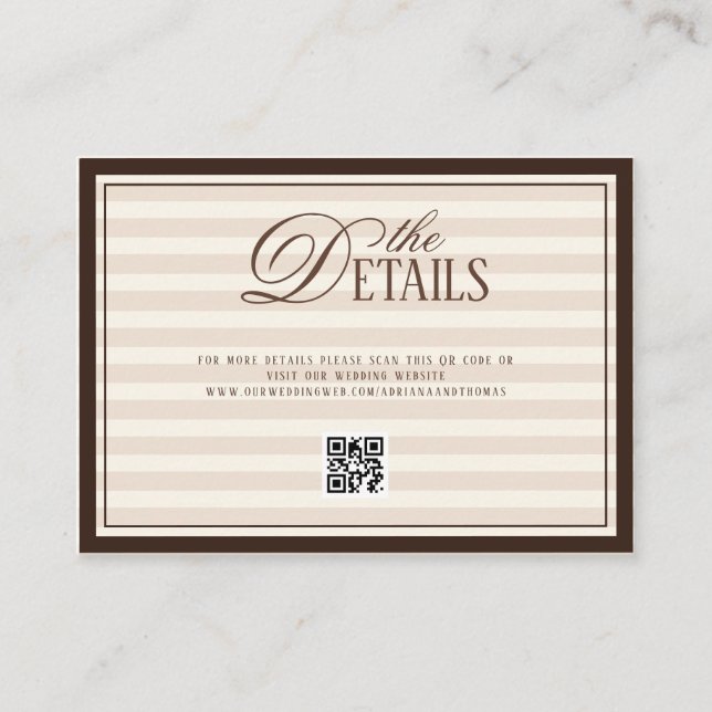 Tarjeta De Recepción Striped Old Money Wedding QR code Details (Anverso)