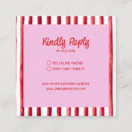 Tarjeta De Recepción Striped Pink & Red Handwriting Wedding