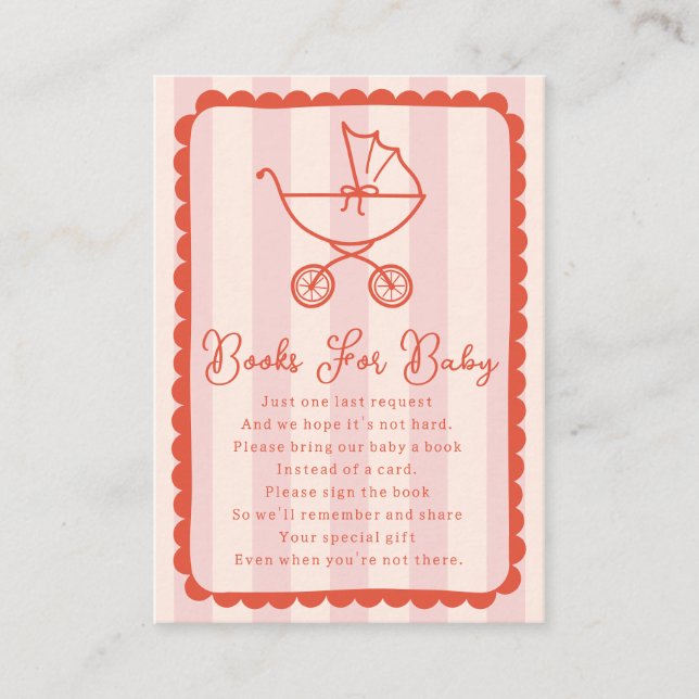 Tarjeta De Recepción Stroller Scalloped Pink Baby Shower Books For Baby (Anverso)