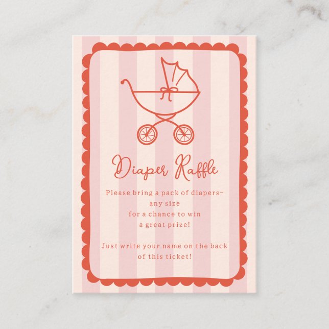 Tarjeta De Recepción Stroller Scalloped Pink Baby Shower Diaper Raffle (Anverso)