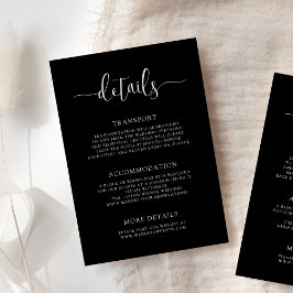 Tarjeta De Recepción Stylish Modern Calligraphy Black Wedding Details