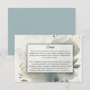 Tarjeta De Recepción Suave Azul Polvoriento Dorado Romance Nupcial