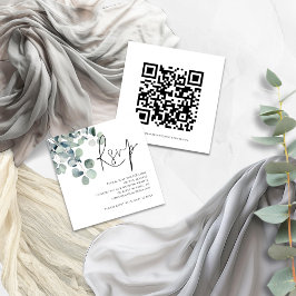 Tarjeta De Recepción Subcolor de agua Eucalyptus Script QR Boda de códi