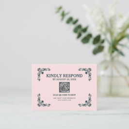 Tarjeta De Recepción Subtle Blush & Slate Gray Islamic QR RSVP Card