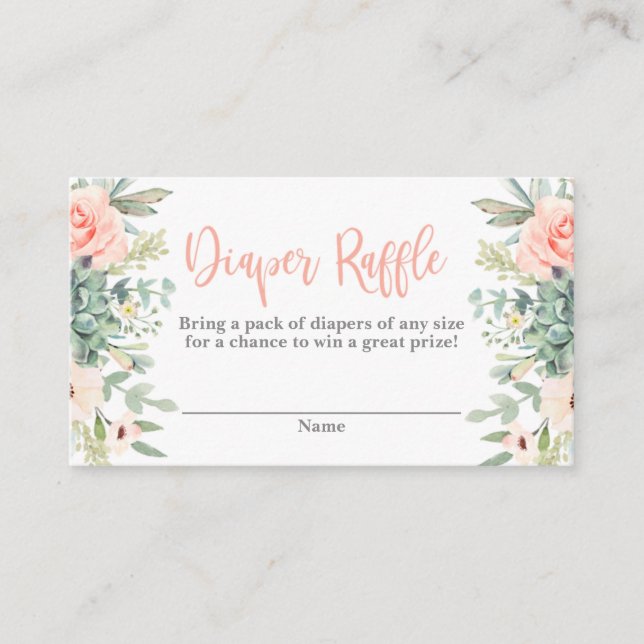 Tarjeta De Recepción Succulent Diaper Raffle (Anverso)