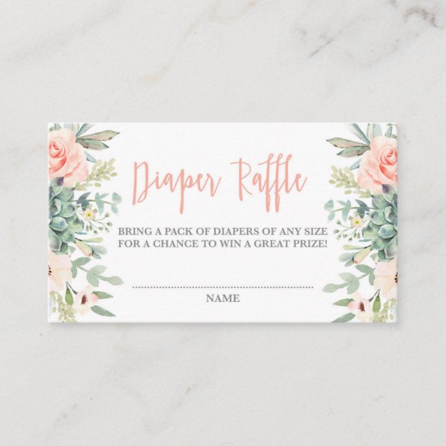 Tarjeta De Recepción Succulent Diaper Raffle (Anverso)