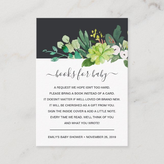 TARJETA DE RECEPCIÓN SUCCULENT FOLIAGE WATERCOLOR REQUESE BABY SHOWER (Anverso)