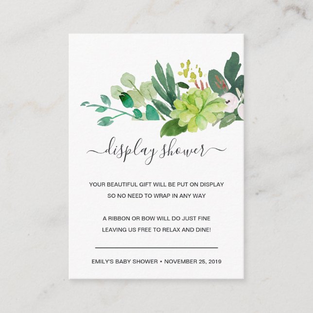 TARJETA DE RECEPCIÓN SUCCULENT FOLIAGE WATERCOLOR SHPLAY BABY SHOWER (Anverso)