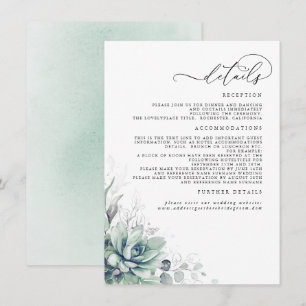 Tarjeta De Recepción Suculentas hojas de plata verde Boda detalles