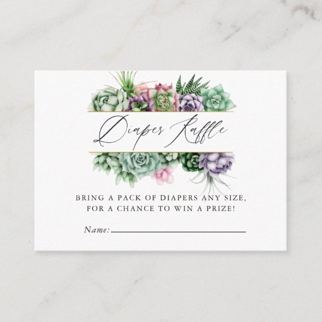 Tarjeta De Recepción Suculento Diaper Baby Shower Geométrico Raffle (Anverso)