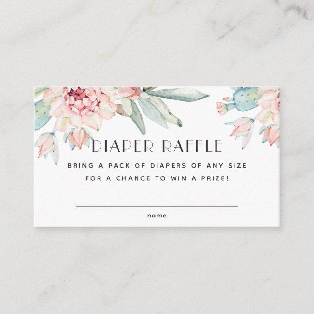 Tarjeta De Recepción Suculento floral. Billete de Baby Shower Diaper Ra (Anverso)