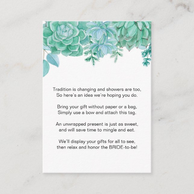 Tarjeta De Recepción Suculento No Wrap Bridal Shower etiqueta 3961 (Anverso)