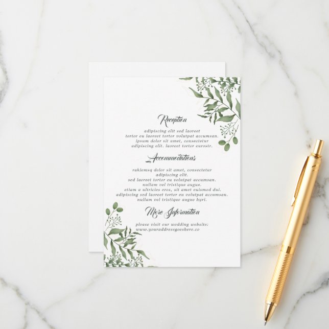 Tarjeta De Recepción Suculento presupuesto Eucalyptus deja Boda (Anverso/Reverso In Situ)