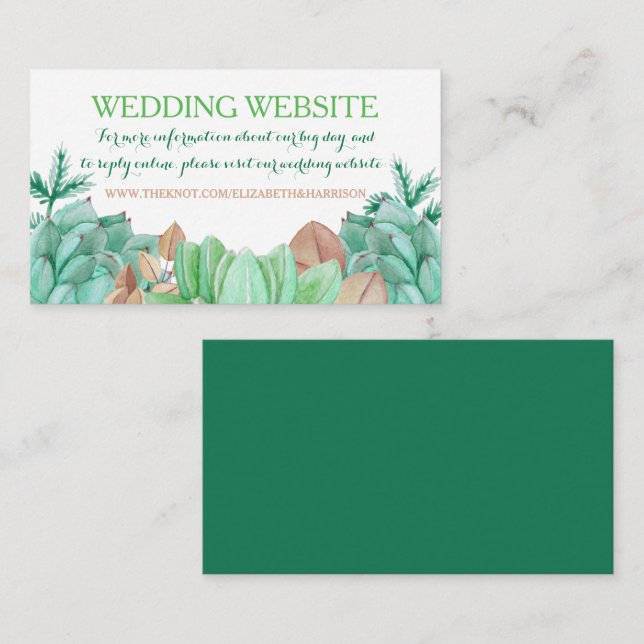 Tarjeta De Recepción Suculento sitio web de Bodas de flores botánicas d (Anverso / Reverso)