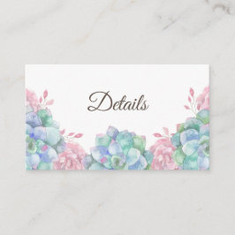 Tarjeta De Recepción Suculentos rosa azul. Detalles del boda de Cactus