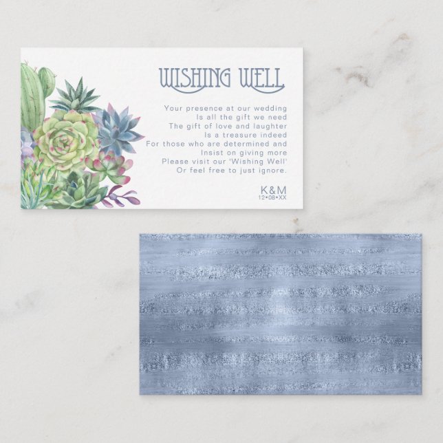 Tarjeta De Recepción Suculentos y Deseos de Esparkle Well V2 Blue ID515 (Anverso / Reverso)