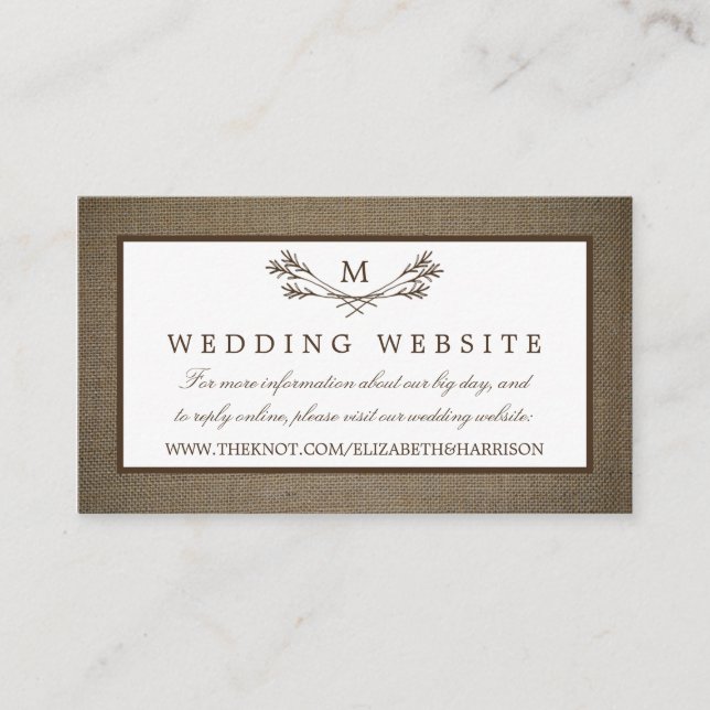 Tarjeta De Recepción Sucursal de Monograma Rústico del País y Boda de B (Anverso)