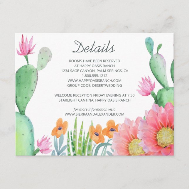 Tarjeta De Recepción Sueño del desierto Flores de cactus rusticas detal (Anverso)