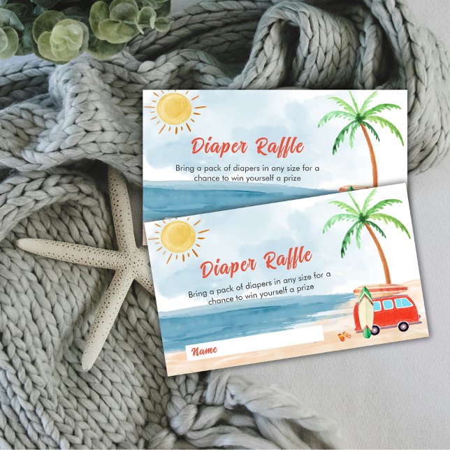 Tarjeta De Recepción Summer Beach Surf Diaper Raffle Baby Shower (Summer Beach Surf Diaper Raffle Baby Shower Enclosure Card)