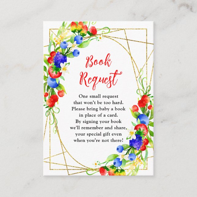 Tarjeta De Recepción Summer Mixed Berries Baby Shower Book Request (Anverso)