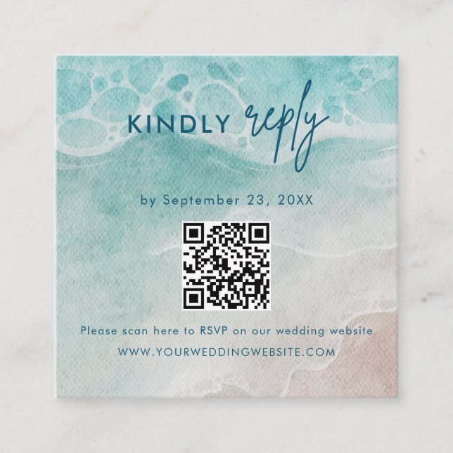 Tarjeta De Recepción Summer Ocean Blue Beach  Wedding RSVP Card (Anverso)