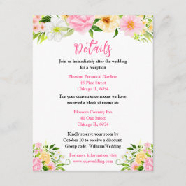Tarjeta De Recepción Summer Pink and Yellow Floral Wedding Details