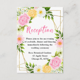 Tarjeta De Recepción Summer Pink and Yellow Flowers and Foliage