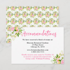 Tarjeta De Recepción Summer Pink Yellow Floral Wedding Accommodations