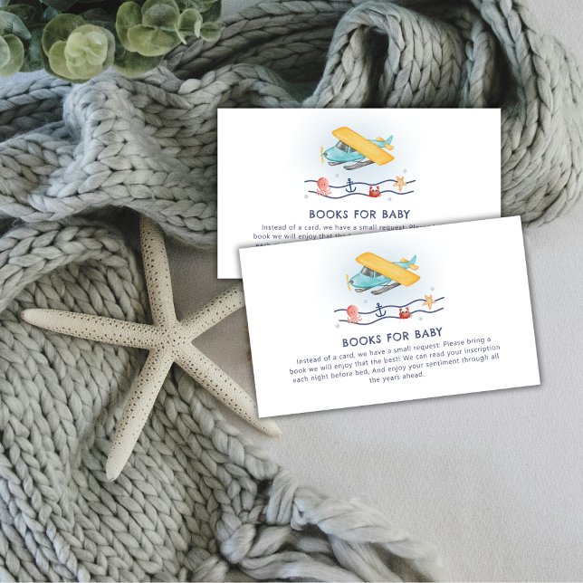 Tarjeta De Recepción Summer Travel Sea Airplane Books For Baby Shower (Summer Travel Sea Airplane Books For Baby Shower Enclosure Card)