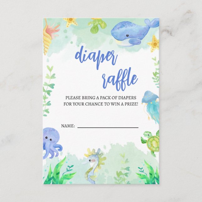 Tarjeta De Recepción Summer Under the Sea Baby Shower Diaper Raffle (Anverso)